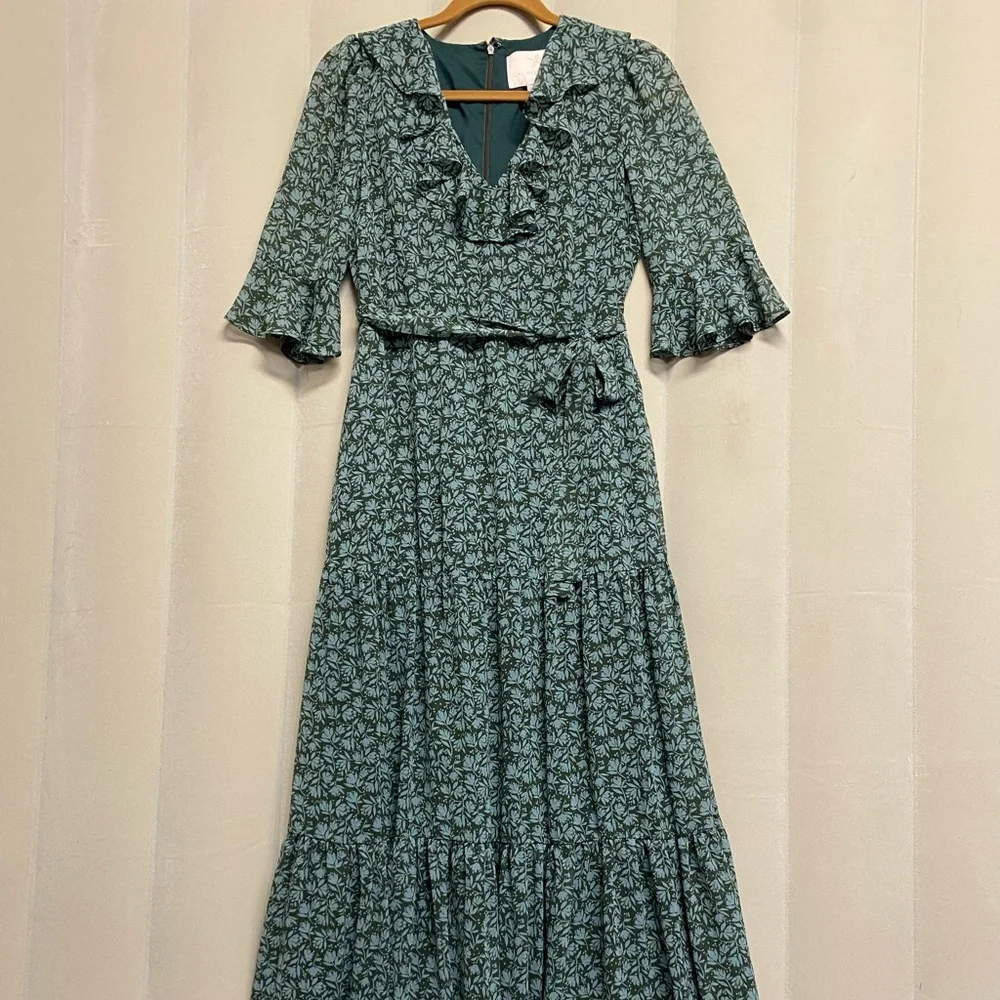 Gal Meets Glam Women’s Roberta Dress Size 2 Ruffled Maxi Cottagecore Prairie